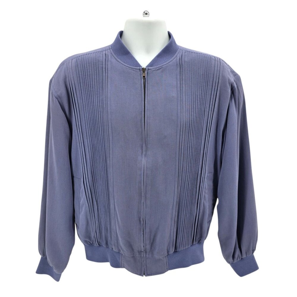 Vintage Scandia Woods Mens Large Jacket Silk Golf Blue Pleated Zipper Lined